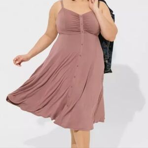 Torrid Dusty Rose Midi Dress with Button Detail